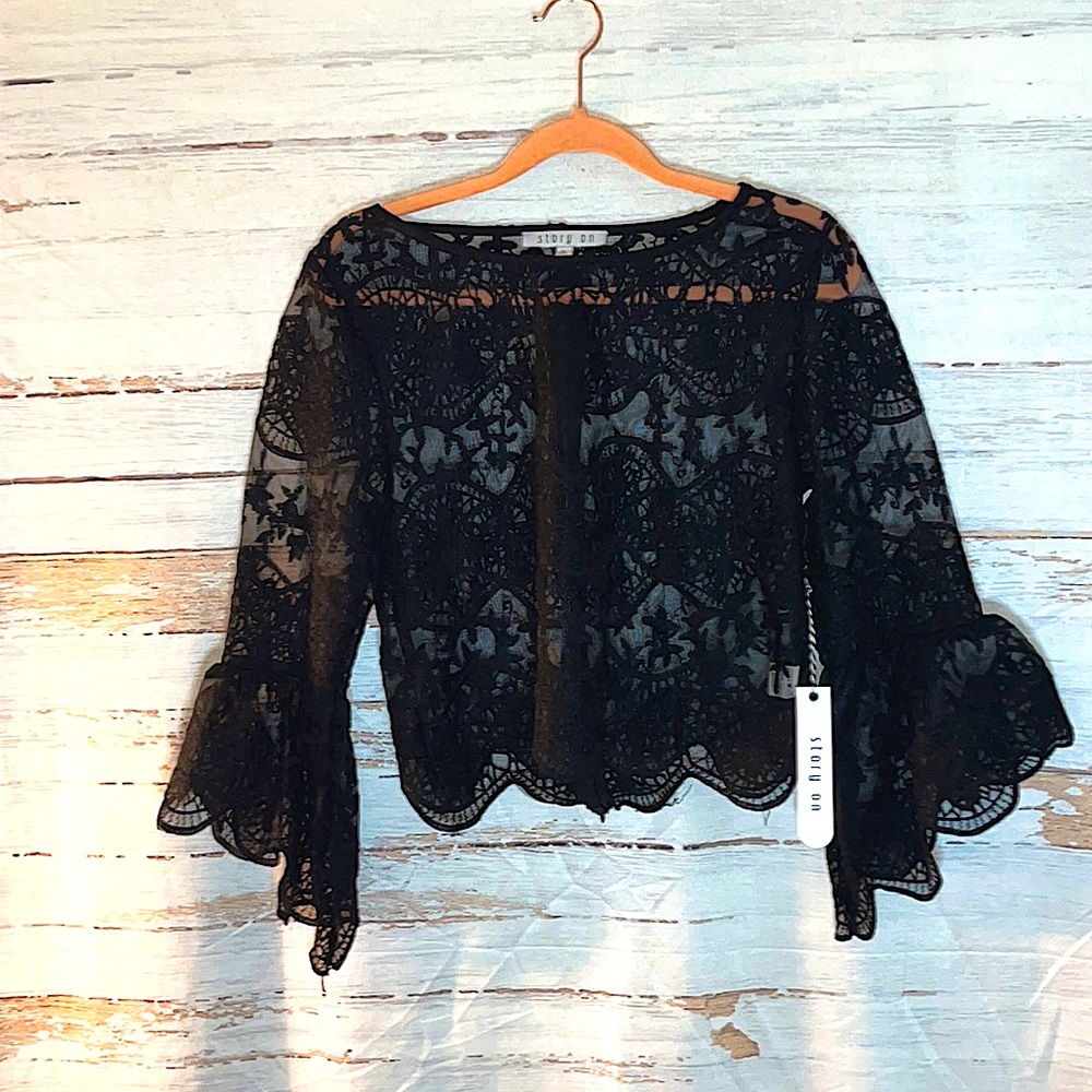 NWT! Story On Black Sheer Lace Top Small